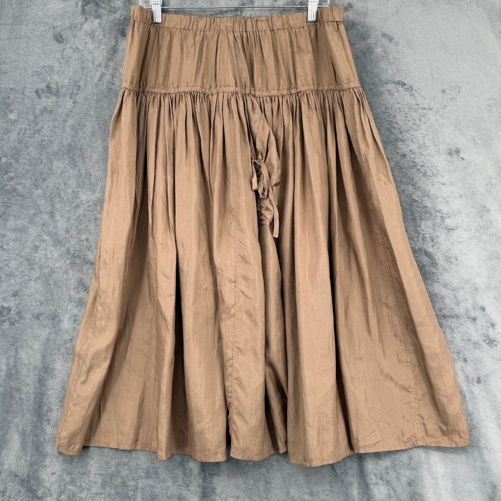 Vintage Carole Little Skirt Womens Size 8 Brown Silk Midi Drawstring Modest Boho